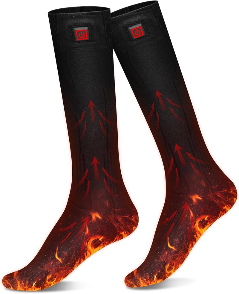 YOHELK Heated Socks,7.4V 3200mAh Rechargeable Electric Socks for Men Women with 3 Heating Levels, Thermal Socks with Button Control for Ski Hunting Cycling Camping Hiking(Black) - Image 1